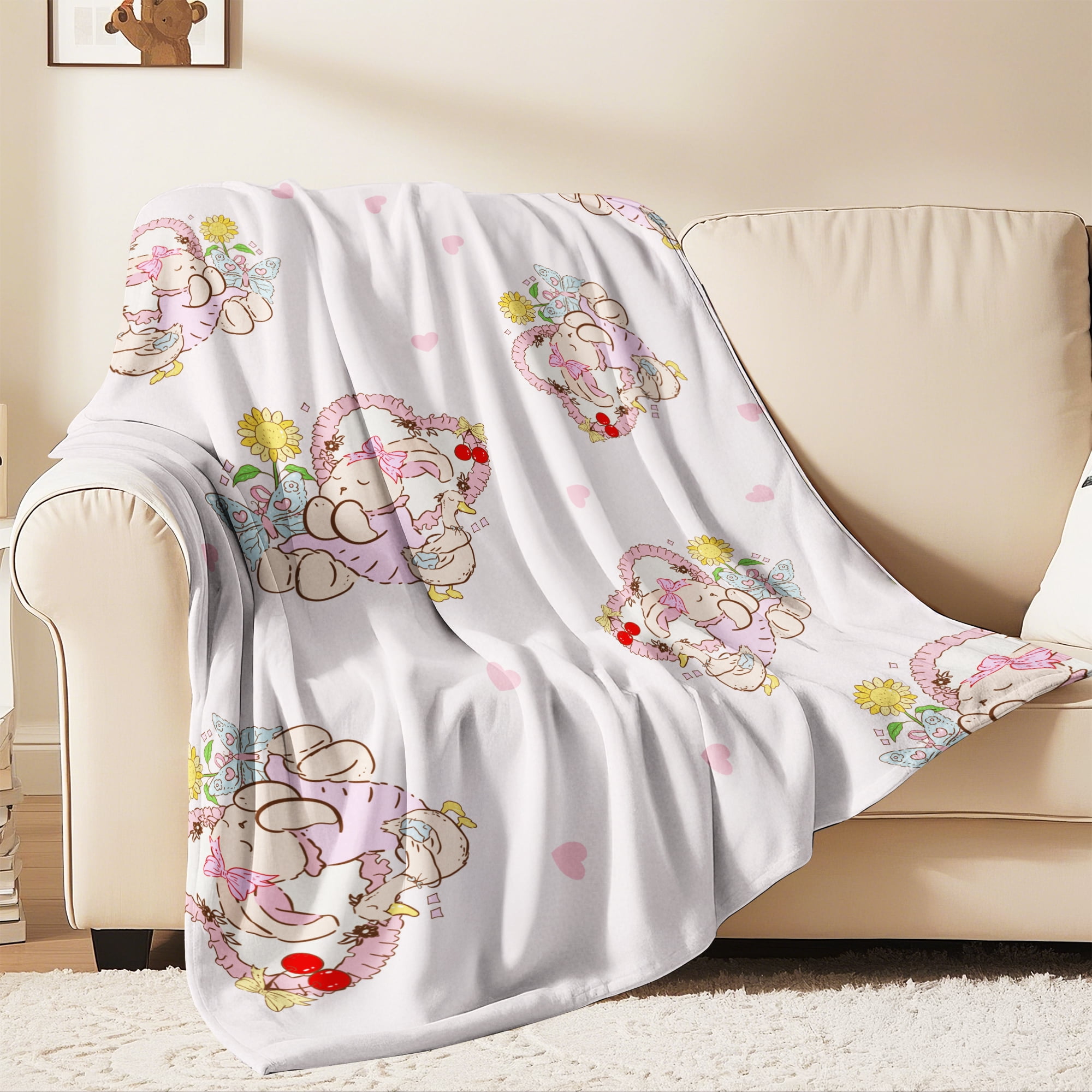 Flannel Fleece Twin Blanket, Soft Large Twin Blanket, Lightweight Cozy Plush Twin Blanket Fit Sofa Bed, 60"x80", Rabbit and Duck