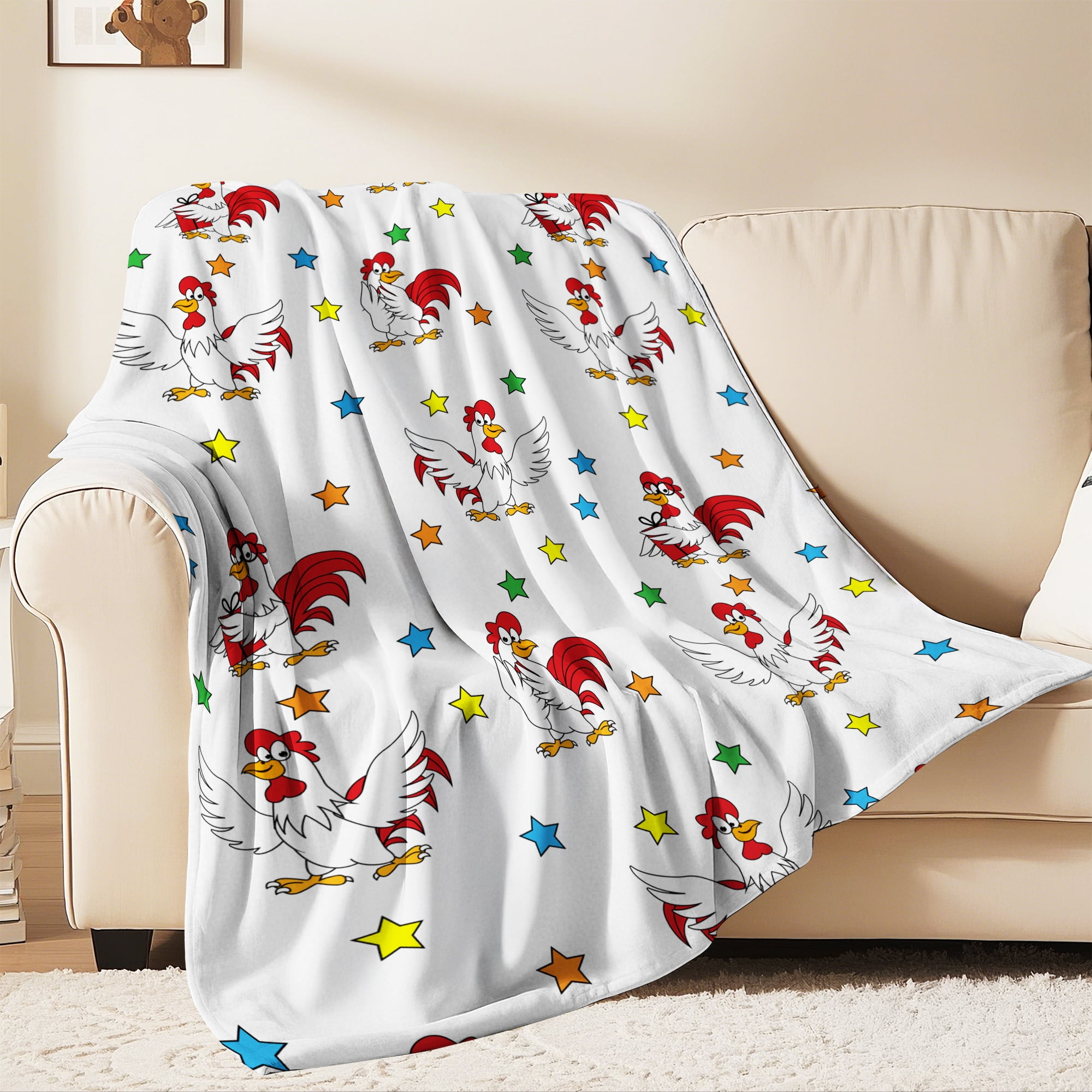 Flannel Fleece Twin Blanket, Soft Large Twin Blanket, Lightweight Cozy Plush Twin Blanket Fit Sofa Bed, 60"x80", Rooster