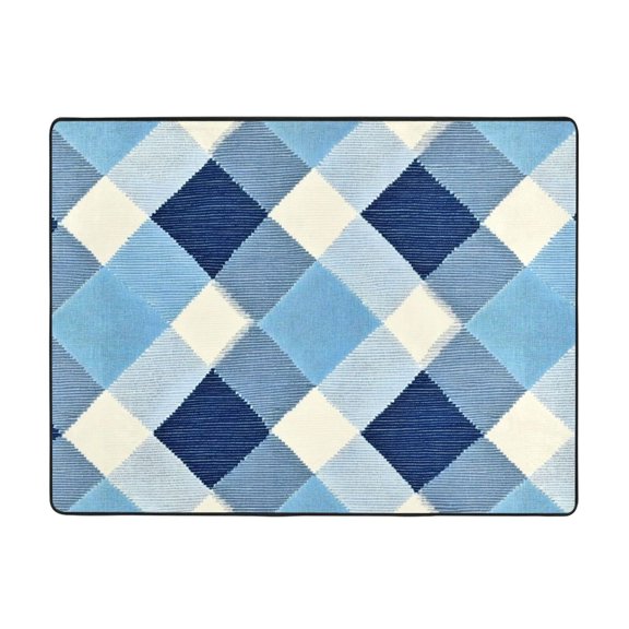 Flannel Floor Mat 63x48in Non-Slip Wear-Resistant Memory Sponge Point Plastic Bottom For Living Room Office Coffee Table Bed Balcony Argyle Plaid Lightskyblue_49288_3