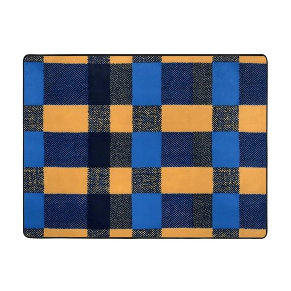 Flannel Floor Mat 63x48in Non-Slip Wear-Resistant Memory Sponge Point Plastic Bottom For Living Room Office Coffee Table Bed Balcony Cornflowerblue Buffalo Plaid Check Tartan Scotland_2