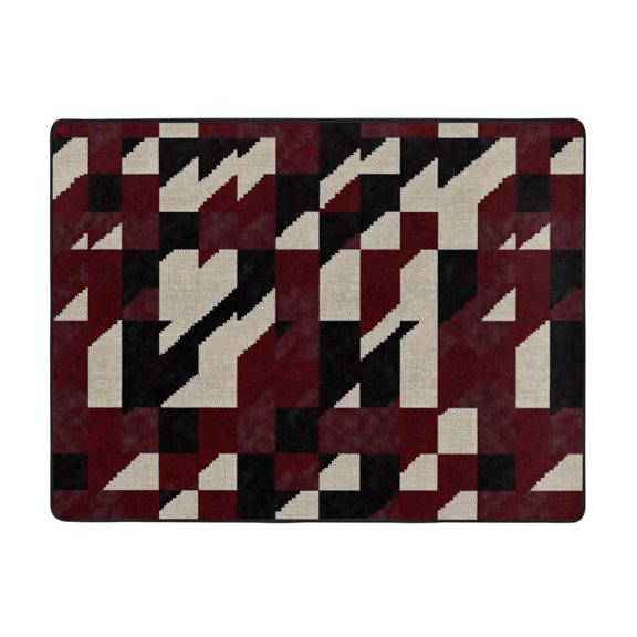 Flannel Floor Mat 63x48in Non-Slip Wear-Resistant Memory Sponge Point Plastic Bottom For Living Room Office Coffee Table Bed Balcony Crimson Modern Houndstooth Texture_2