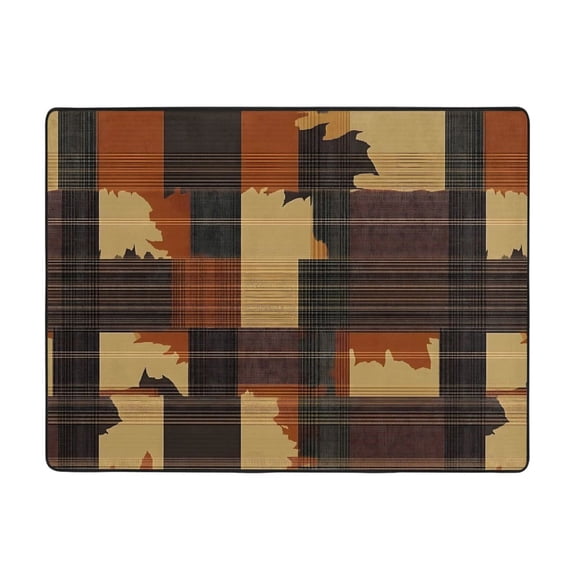 Flannel Floor Mat 63x48in Non-Slip Wear-Resistant Memory Sponge Point Plastic Bottom For Living Room Office Coffee Table Bed Balcony Plaid Fall Camo Brown_1