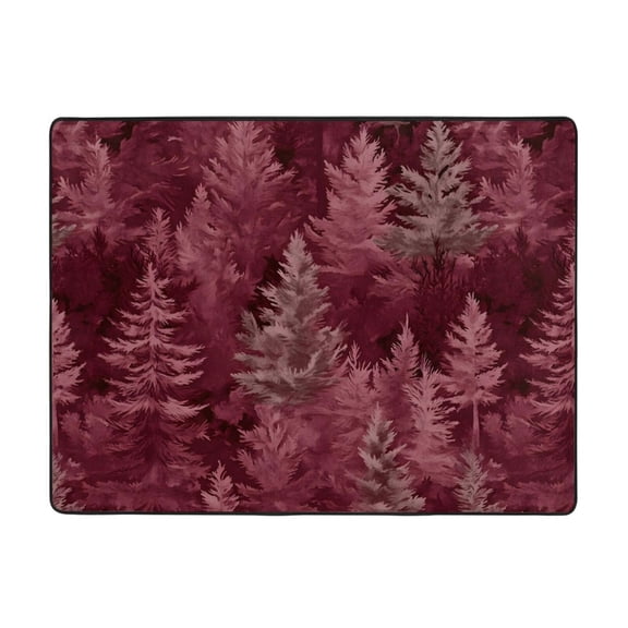 Flannel Floor Mat 63x48in Non-Slip Wear-Resistant Memory Sponge Point Plastic Bottom For Living Room Office Coffee Table Bed Balcony Realistic Forests Camouflage Pattern Conifer Maroon_2