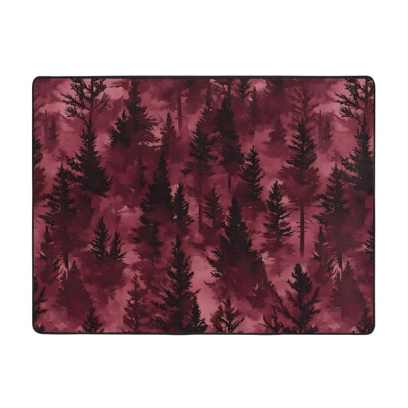 Flannel Floor Mat 63x48in Non-Slip Wear-Resistant Memory Sponge Point Plastic Bottom For Living Room Office Coffee Table Bed Balcony Realistic Forests Camouflage Pattern Conifer Maroon_3