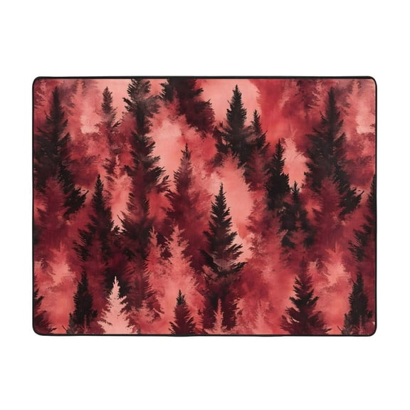 Flannel Floor Mat 63x48in Non-Slip Wear-Resistant Memory Sponge Point Plastic Bottom For Living Room Office Coffee Table Bed Balcony Realistic Forests Camouflage Pattern Conifer Maroon_4