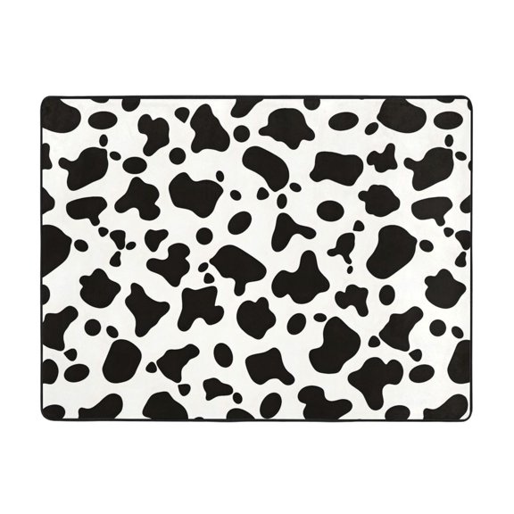 Flannel Floor Mat 63x48in Non-Slip Wear-Resistant Memory Sponge Point Plastic Bottom For Living Room Office Coffee Table Bed Balcony Simple Cow Print Pattern, Vector Art Style_3