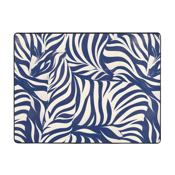 Flannel Floor Mat 63x48in Non-Slip Wear-Resistant Memory Sponge Point Plastic Bottom For Living Room Office Coffee Table Bed Balcony Zebra Print Style Steelblue_1