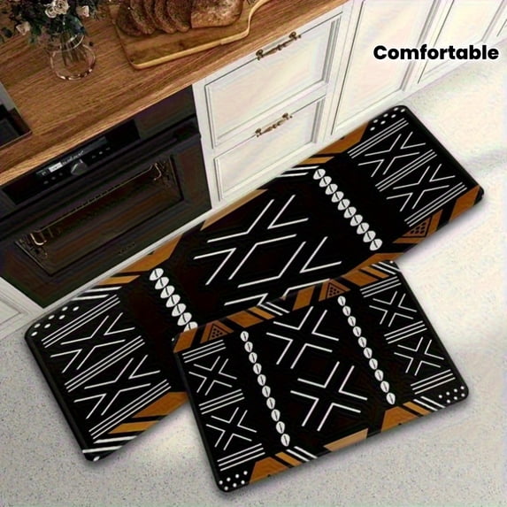 Flannel Floor Mat Set 2/3pcs, Ethnic Geometric Pattern, Soft Kitchen ...