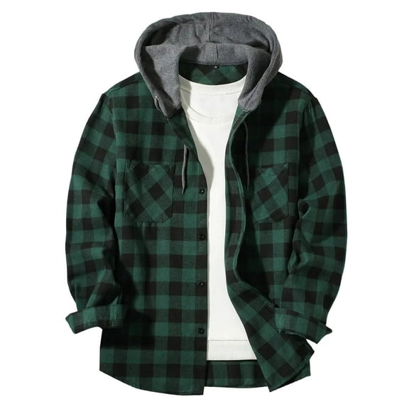 Flannel For Men Men Clothing Flannel Hoodie Plaid Shirt Long Sleeve Button Down Casual Shirt Jacket Lightweight Fall Shacket