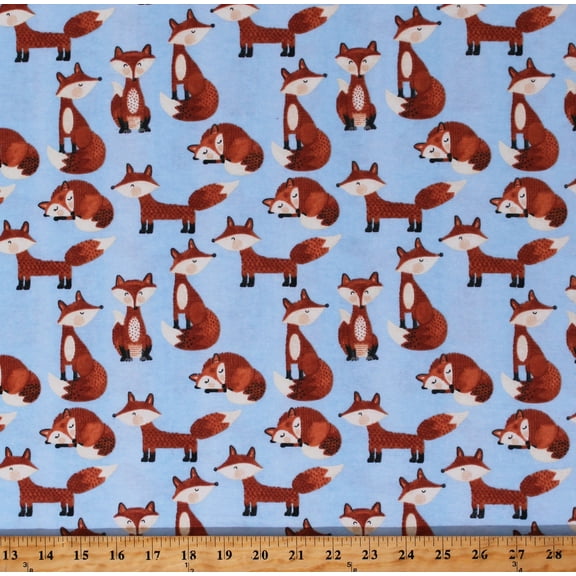 Flannel Foxes Woodland Animals Creatures Forest Kids Children's Blue Cotton Flannel Fabric Print by the Yard (N-0969-11)