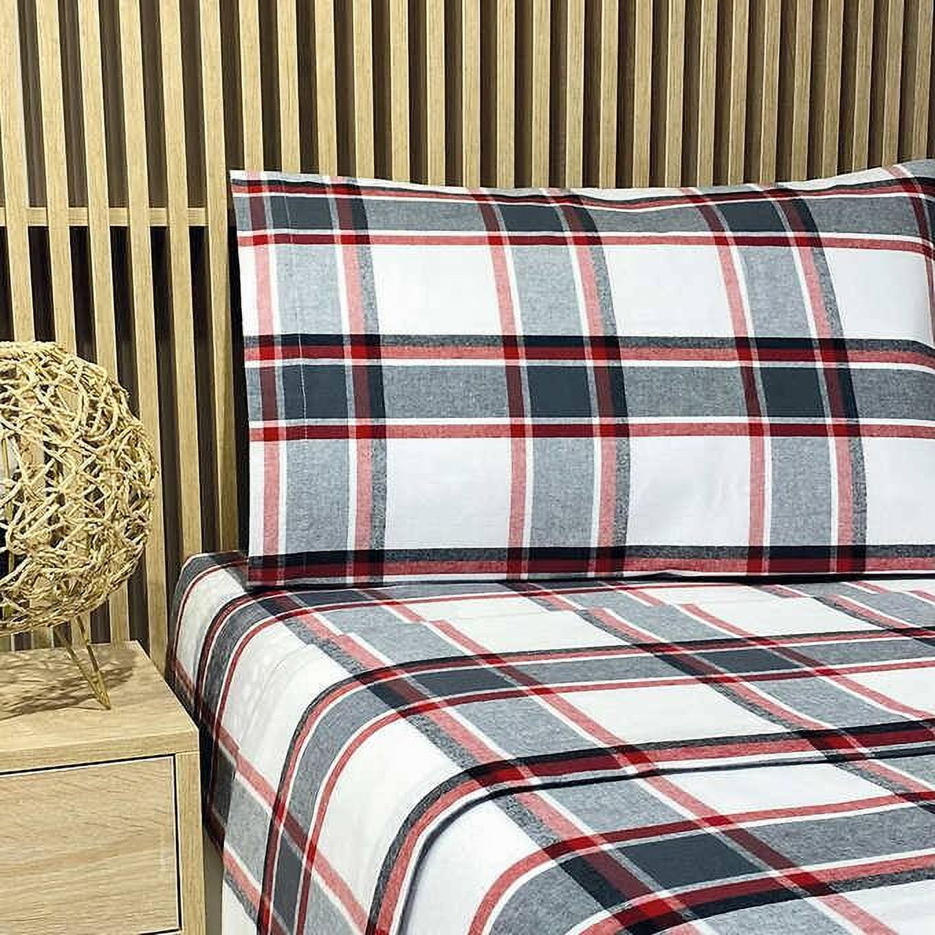 Flannel From Portugal Red Plaid Flannel Sheet Set Piece King 100