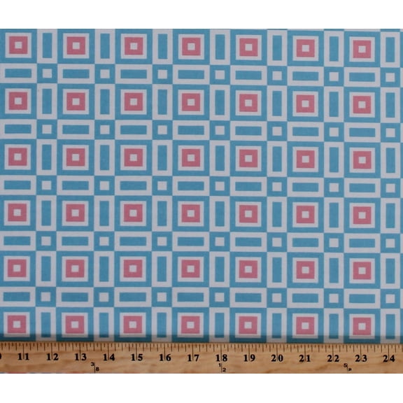Flannel Geometric Onesies and Things Squares Baby Pastel Blue Pink Flannel Fabric By the Yard (AHDF-14135-198PASTEL)