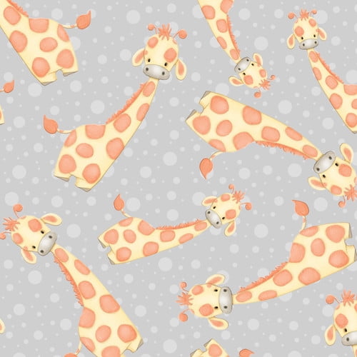 Flannel Giraffes on Grey Dots Kids Safari Nursery Baby Animals Children Flannel Fabric Print by the Yard (N-0958-90)