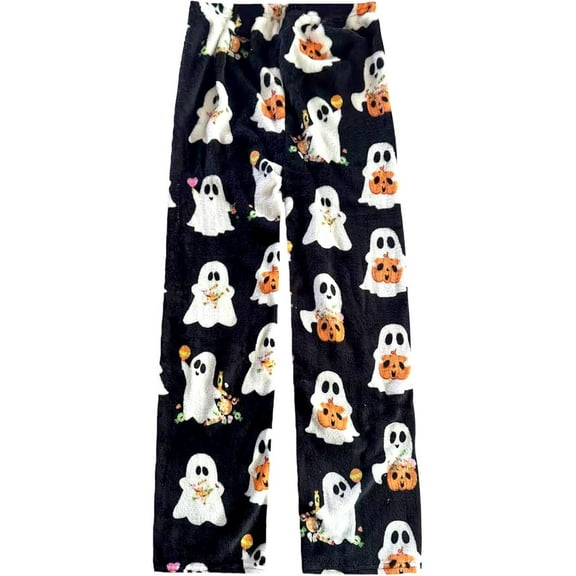 Flannel Halloween Pajama Pants for Women Men Couples Fuzzy Pjs Pants Plush Pajama Bottom for Costume Sleepwear