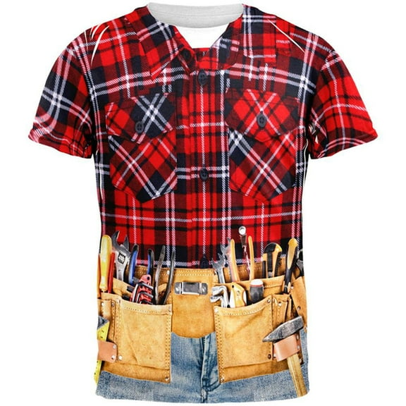 Flannel Handy Man Costume All Over Adult T-Shirt - Small