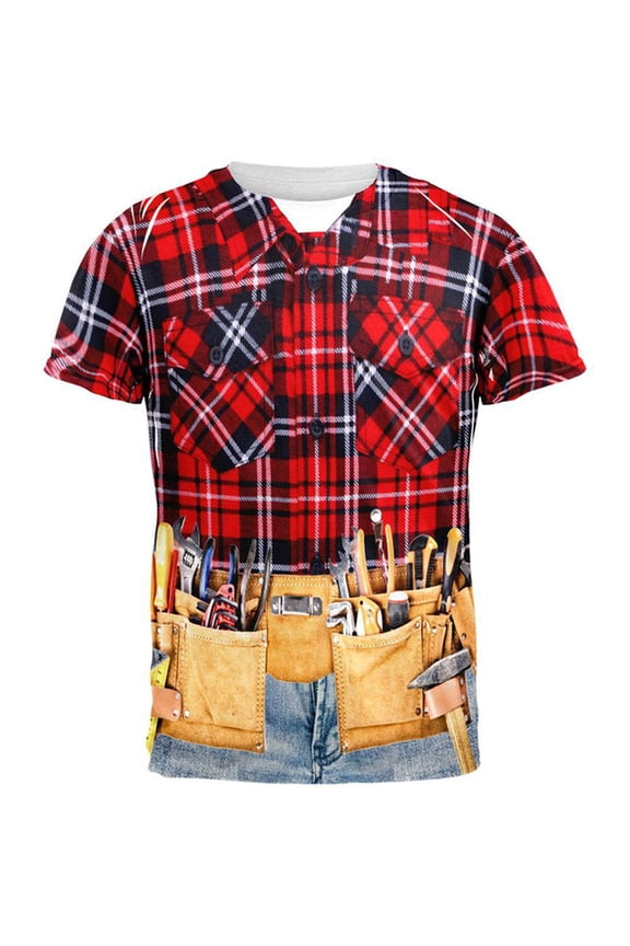 Flannel Handy Man Costume All Over Adult T-Shirt - Small