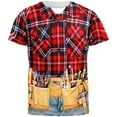thumbnail image 1 of Flannel Handy Man Costume All Over Adult T-Shirt - X-Large, 1 of 2