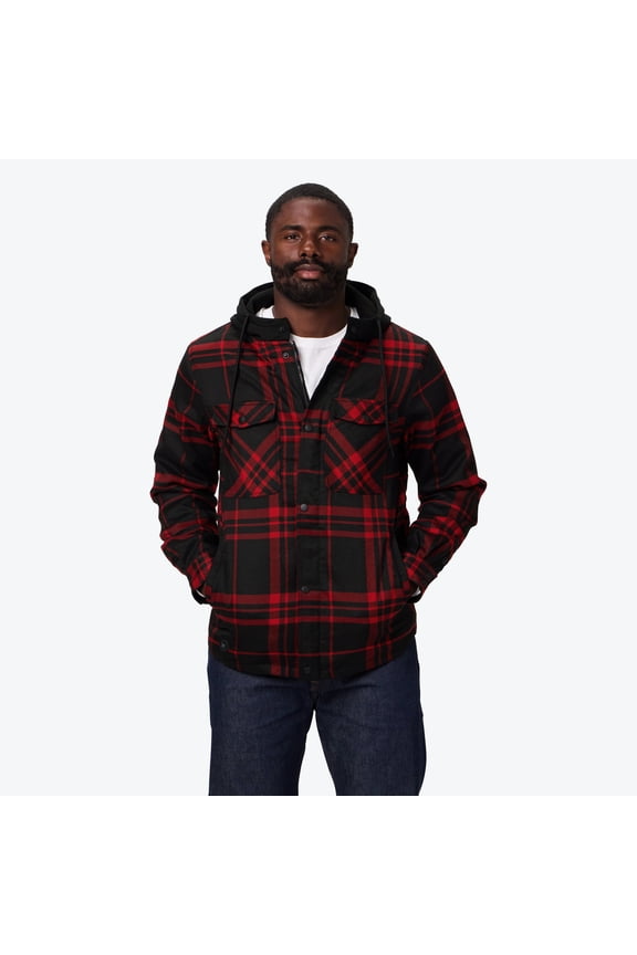 Flannel Heated Hoodie Jacket - Red
