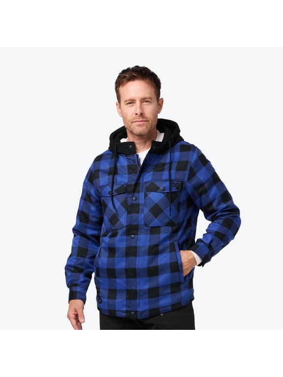 Flannel Heated Hoodie Jacket, 4 Heat Zones, Brushed Plaid Shell, Polyester Fleece Lining, YKK Zip Hand Pockets