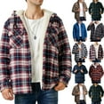 thumbnail image 1 of Flannel Hooded Jacket for Men Big and Tall Plaid Sherpa Thermal Lined Shirt Jacket Navy S, 1 of 5