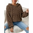 thumbnail image 1 of - Flannel Hooded Loose Pullover Sweater Winter Long Sleeve Warm Top Khaki XL, 1 of 6