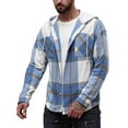 thumbnail image 1 of Flannel Hoodie Plaid Shirts for Men Button Up Pockets Casual Colorblock Hooded Long Sleeve Shacket Jackets Fall (XL, Blue), 1 of 4
