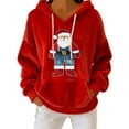 thumbnail image 1 of Flannel Hoodies Womens Christmas Outfits Funny Santa Claus Sweatshirt Soft Velvet Hooded Pullover Sweater Tops (S, Red 03), 1 of 7