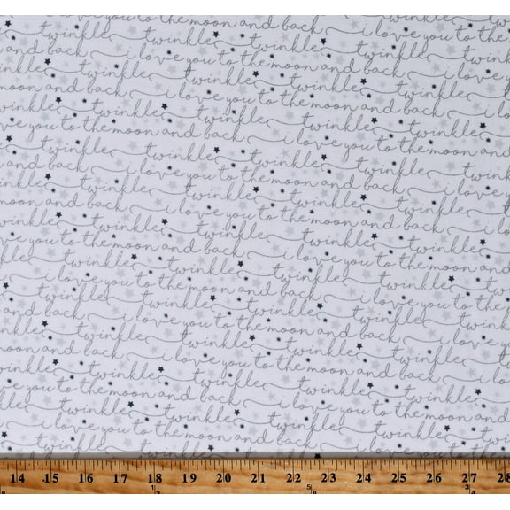 Flannel I Love You to the Moon And Back Words Writing Script Baby Twinkle Twinkle in Air White Cotton Flannel Fabric Print by the Yard (GAIL-CF6287-AIR)