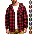 thumbnail image 1 of Flannel Jacket Dqueduo Men's Patchwork Plaid Hooded Button Long Sleeve Casual Shirt Jacket Wine M, 1 of 6
