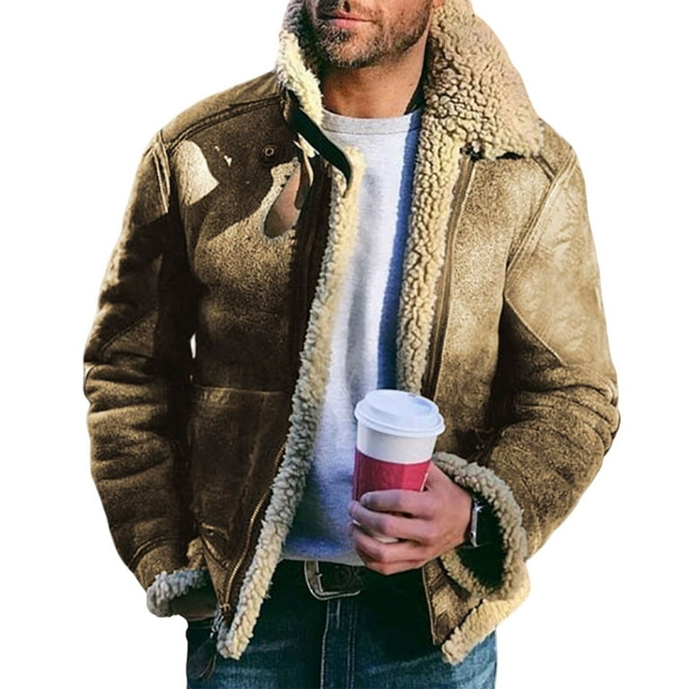 Flannel Jacket for Men Solid Color Fleece Lapel Jacket for Night