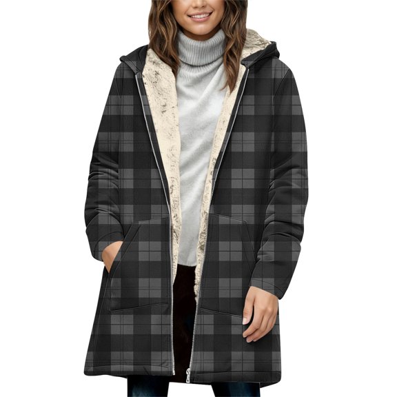 Flannel Jacket for Women Stylish Trendy Fleece Lined Plaid Shackets Long Sleeve Mid Long Winter Warm Sherpa Jackets Outerwear (XL, Dark Gray-1)
