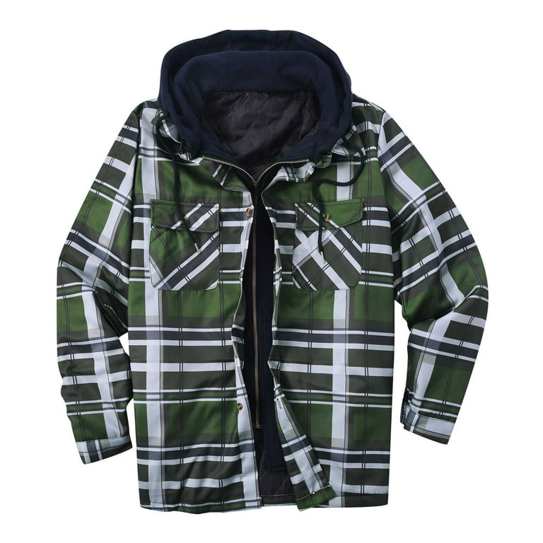 Mens Sherpa Fleece Lined Hoodie Jacket Long Sleeve Hoodie Jacket Plaid  Button Down Flannel Shirt Winter Warm Jacket