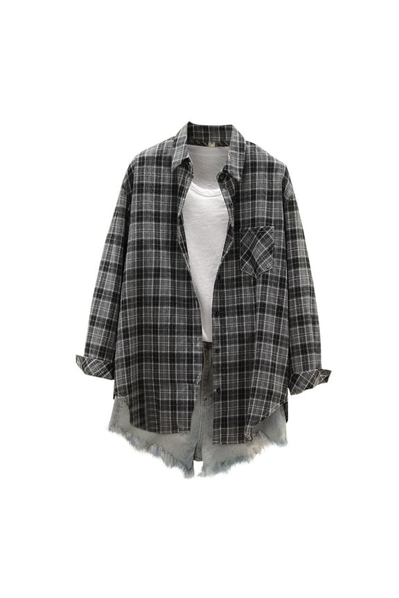 Flannel Jackets Women - Womens Plaid Long Sleeve Button up Shirts - Women’s Flannel Tops - Fall Jackets Casual Loose Blouses with Pocket