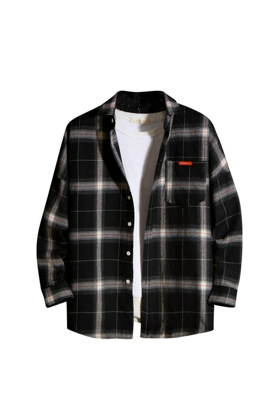 Flannel Jackets for Men Long Sleeve Plaid Quilt Fleece Sherpa Lined Button Down Shirt Jackets 2022 Fashion Fall Lapel Coat