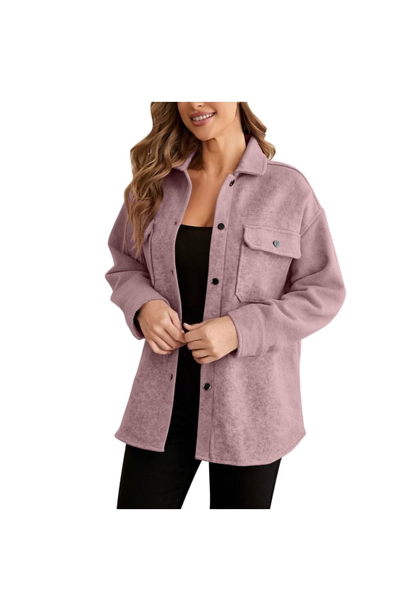 Flannel Jackets for Women Lapel Collar Button up Fashion Tops Long Sleeves Fall Winter Coat with Pockets