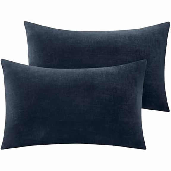 Flannel King Size Pillow Cases Set of 2, Super Soft Fleece Pillowcases with Zipper for Bedroom, Sofa, Couch,Luxury Cozy Fuzzy Velvet Pillow Shams for All Seasons(20x36 Inches,Navy)
