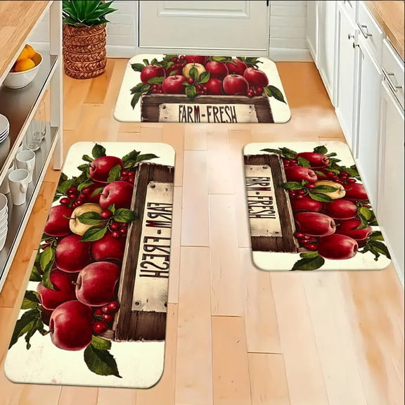Flannel Kitchen Mat Farmhouse Apple Pineapple Design Durable Plush Mat for Sink Kitchen Bathroom Decor Home Garden Valentine's Gift