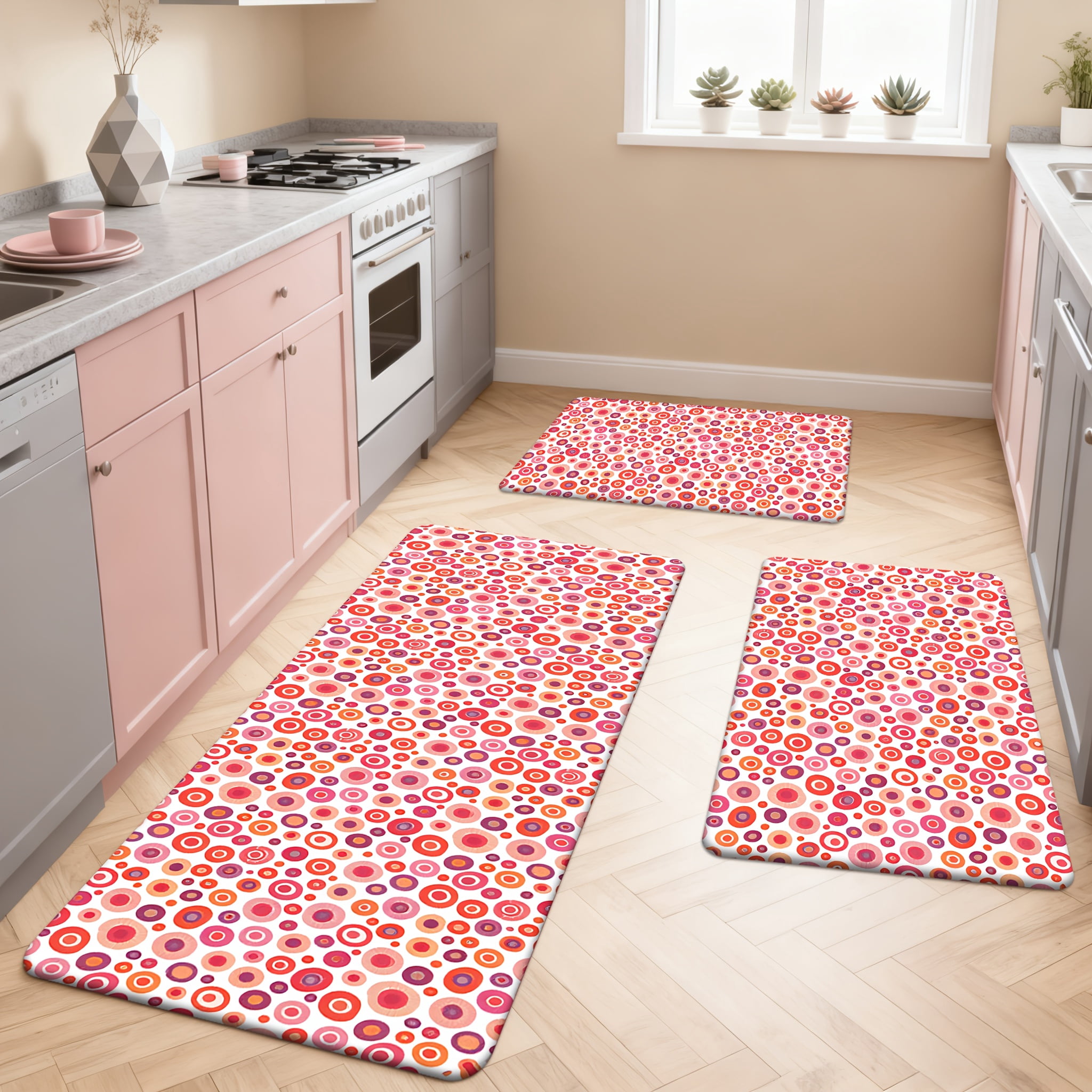 Flannel Kitchen Mats with Sponge Padding, Colorful Concentric Circle ...