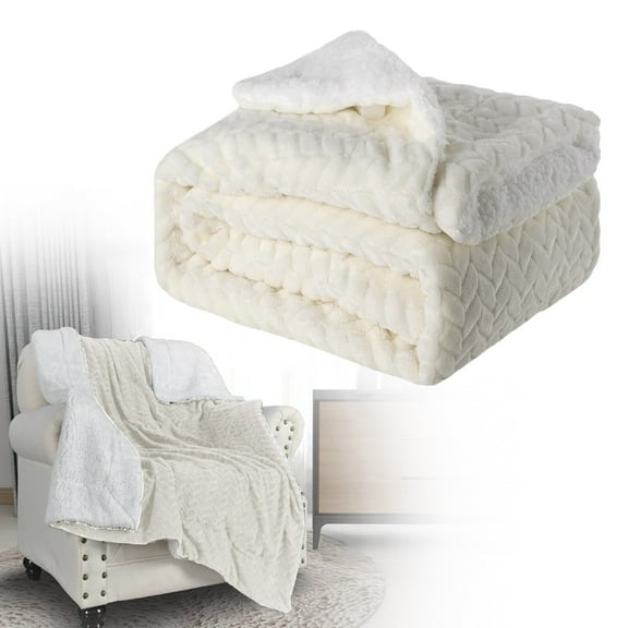 Flannel Lamb Wool Composite Double-Layer Blanket White Polyester Blanket Color:White Material:Cloth