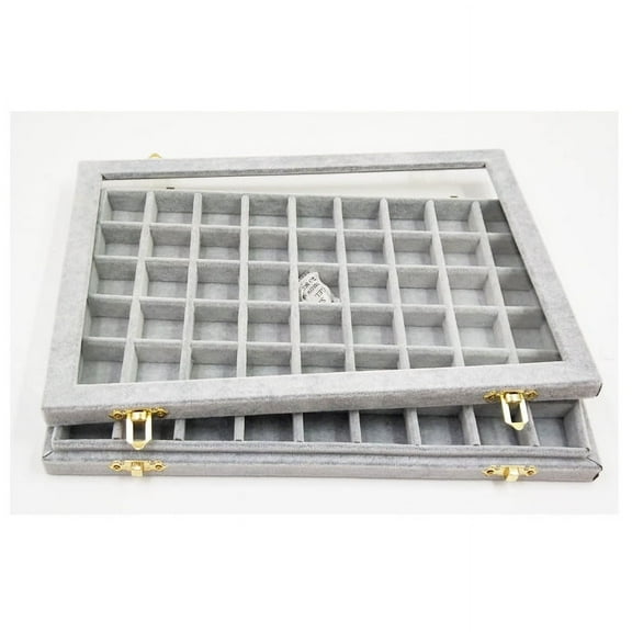 Flannel Large Jewelry Box Nail Art Jewelry Display Box With Glass Lid