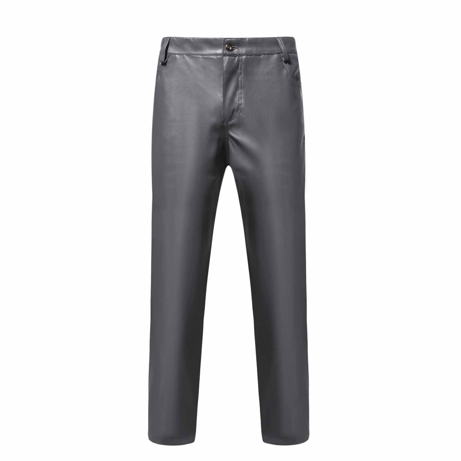 Qonioi Flannel Lined Pants for Men Men's Punk Retro Gothic Slim Fit Casual Pants Solid Color Casual Leather Pants Full Length Pants Cargo Pants Sequin