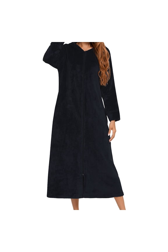 Flannel Long Sleeve Robe With Hood And Zipper Couples' Sleepwear For Autumn And Winter Fuzzy Vest 3x Ladies Robes Long Warm Womens Long Soft Robe Hot Tub Robes Christmas Robes for Women Warm Towel