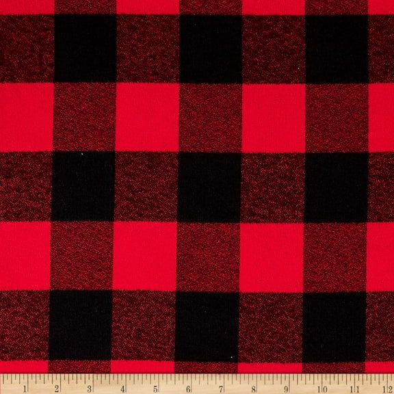 Flannel Mammoth Flannel Buffalo Plaid Large Buffalo Check Red Black Woven Cotton Flannel Fabric (SRKF-16943-3 RED)