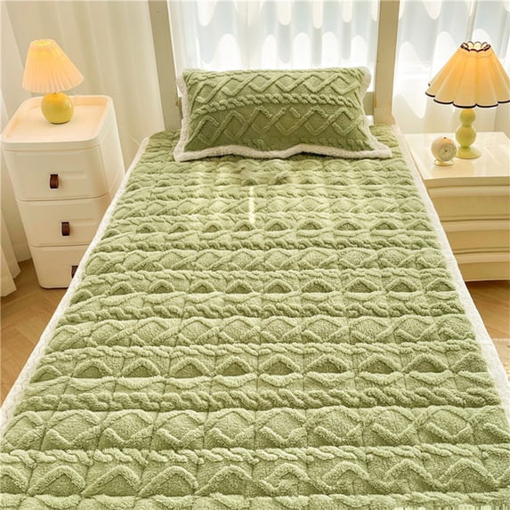 Flannel Mattress Topper, Usupdd Soft Non Slip Mattress Pad 90x200cm, Warm Thickened Futon Bed Cover for Couch Guest Room with Double Sided Edging, Green