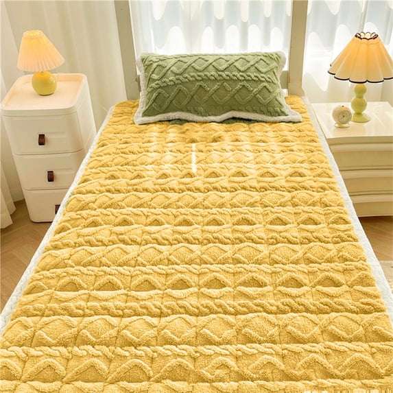 Flannel Mattress Topper, Usupdd Soft Non Slip Mattress Pad 90x200cm, Warm Thickened Futon Bed Cover for Couch Guest Room with Double Sided Edging, Yellow