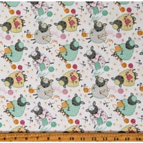 Flannel Multi-Colored Knitting Sheep on White Cotton Flannel Fabric Print by the Yard (13677-WHITE)