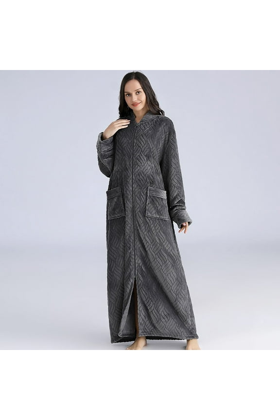 Flannel Nightgowns for Women Plus Size Zipper Front Bathrobe Winter Warm Nightdress Women's Nightgowns and Sleepshirts Fuzzy Fleece Pajamas with Pockets