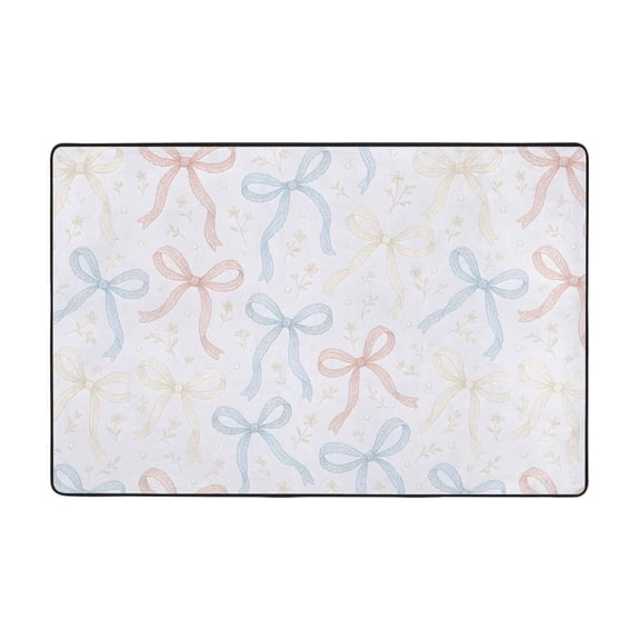 Flannel Non-Slip Mat Absorbent Soft To The Touch And Fine Fluff Not Fading Memory Foam Ball Romantic Thin Vintage Lace Ribbon Bow Pattern 36"X24"