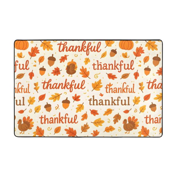 Flannel Non-Slip Mat Absorbent Soft To The Touch And Fine Fluff Not Fading Memory Foam Ball Thankful Autumn Words Pattern 36"X24"