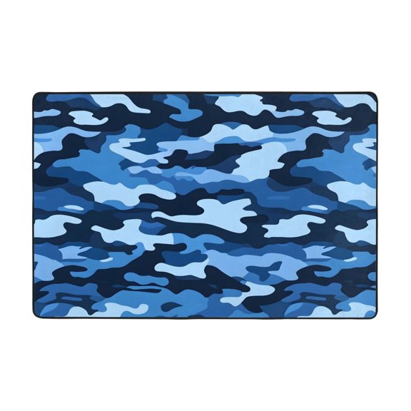 Flannel Non-Slip Mat Absorbent Soft To The Touch And Fine Fluff Not Fading Memory Foam Ball Vector Camouflage Pattern Blue_1 36"X24"